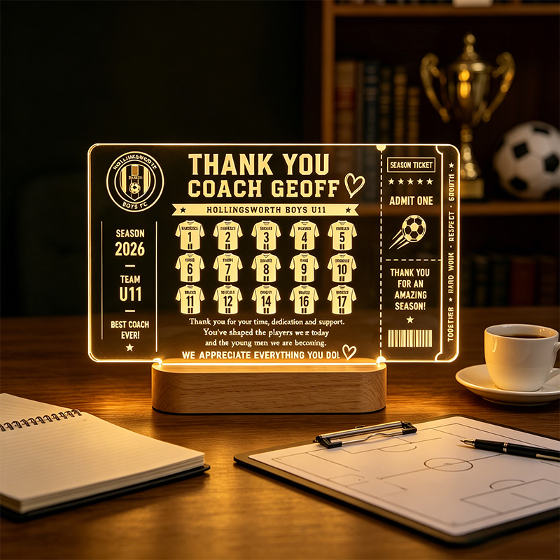 Personalized LED Coach Thank You Plaque Custom Soccer Team Gift with Player Names & Numbers