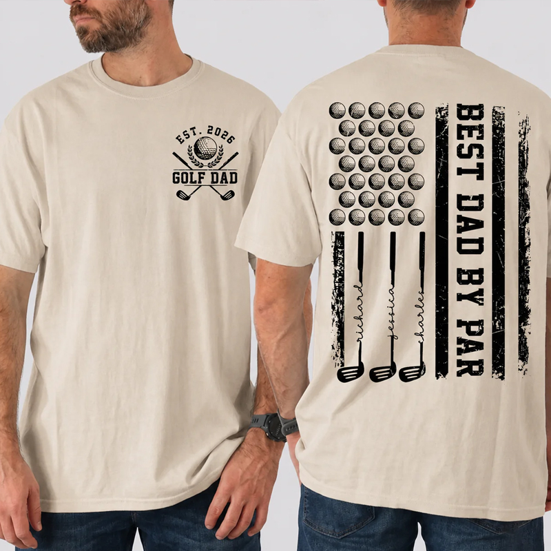 Personalized Golf T-Shirt Best Dad By Par Custom Name Back & Front Gift For Dad Father's Day