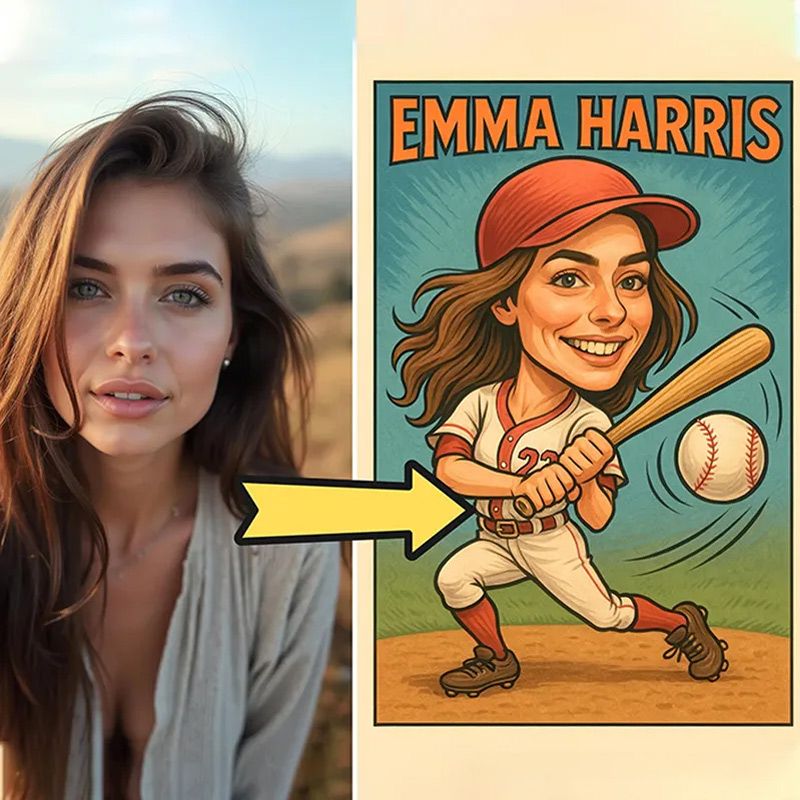 Personalized Baseball Caricature from Photo Wall Art Poster Without Frame Funny Hand Drawn Style Art Gift for Baseball Fans and Athletes 