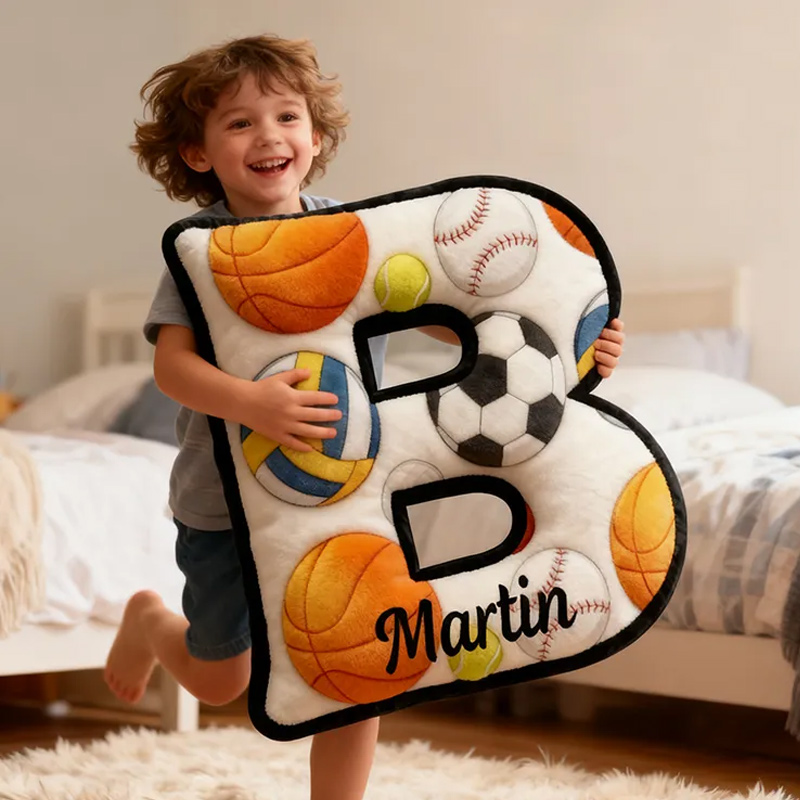Personalized Sports Letter Pillow for Kids with Custom Name and Sports Design