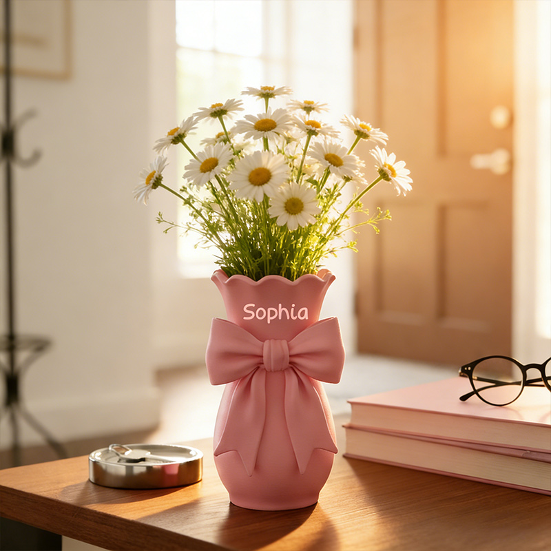 Personalized Vase 3D-Printed Pink Bow Vase Custom Name Home Decor Gift for Her