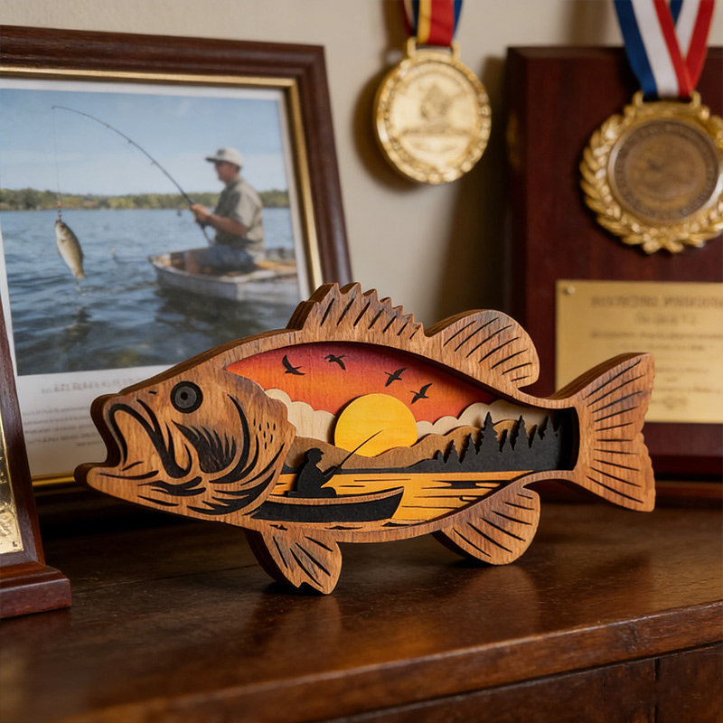 Personalized Wooden Fishing Ornament Home Decor for Fishing Enthusiasts Gift for Dad