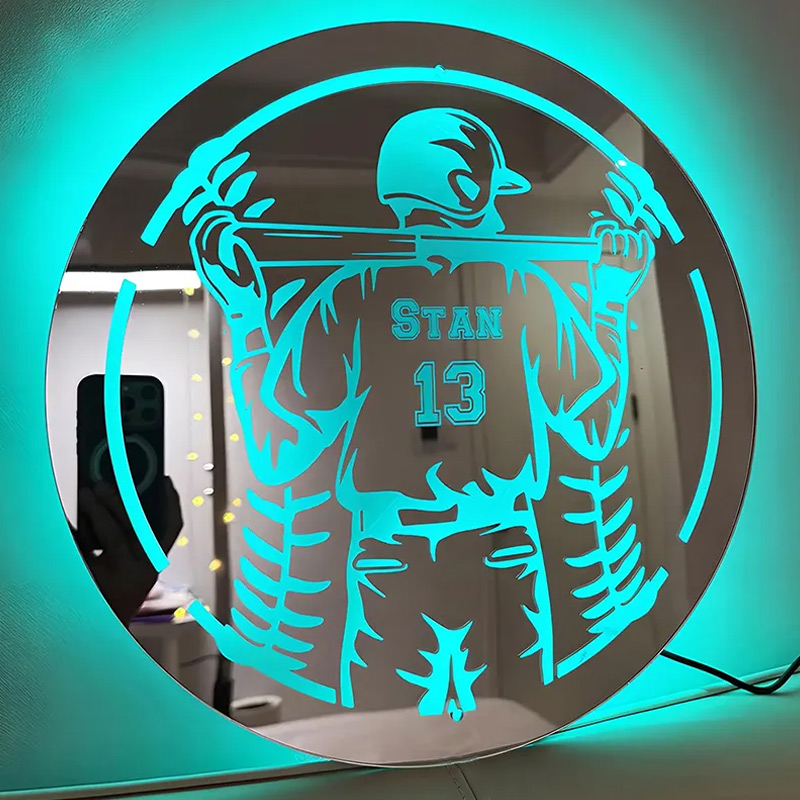 Personalized Baseball Mirror Lamp Cool Gift With Custom Name and Number For Fans