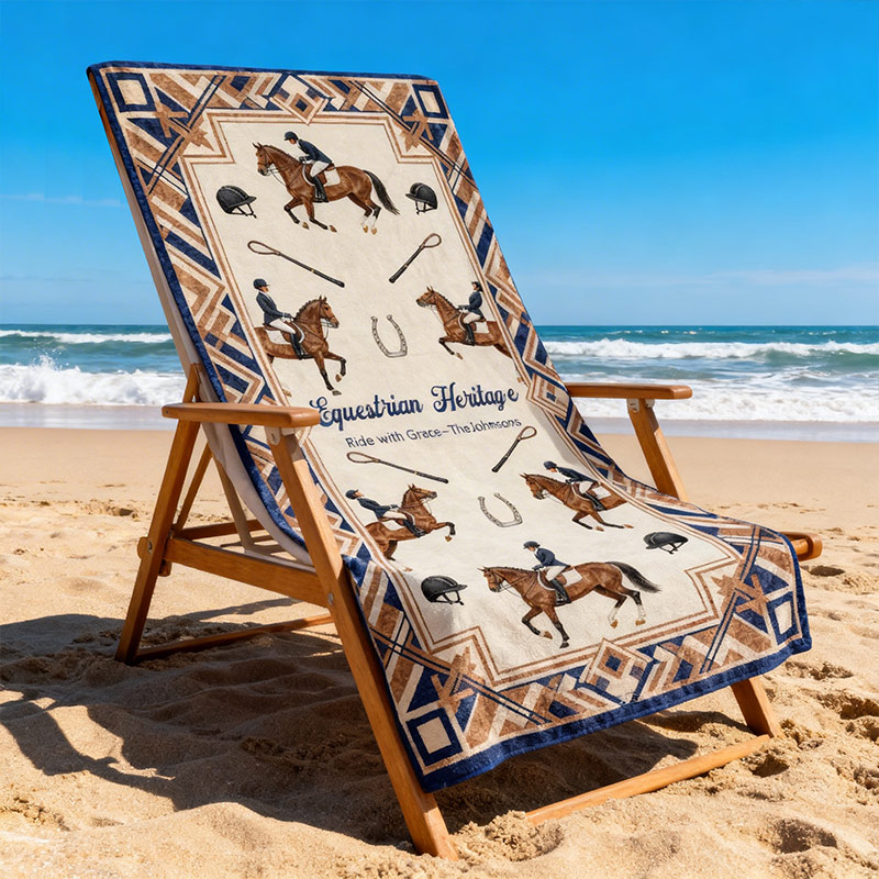 Personalized Elegant Equestrian Beach Towel Equestrian Heritage Custom Name Gift for Traditional Equestrian Enthusiasts
