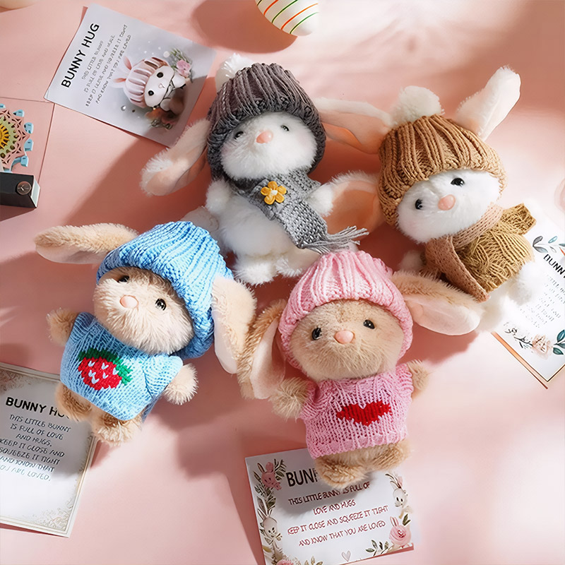Mini Plush Bunny with Knitted Hat Mini Bunny Easter Gift Box Handmade Crochet Rabbit Plush Easter Gift