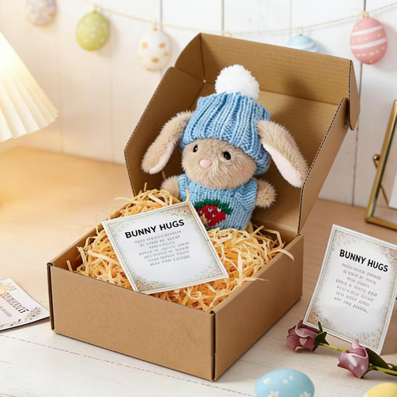 Mini Plush Bunny with Knitted Hat Mini Bunny Easter Gift Box Handmade Crochet Rabbit Plush Easter Gift