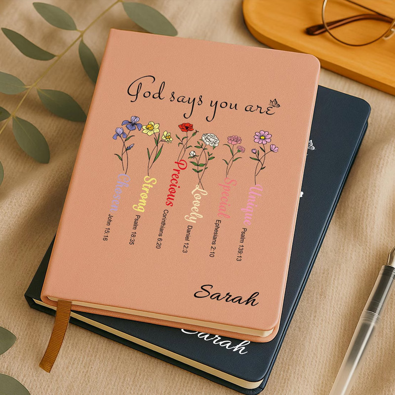 Personalized Christian Inspiration Bible Notebook God Says You Are Bible Verse Journal Flower Christian Gift