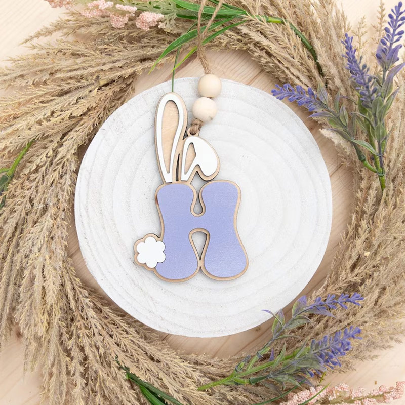 Personalized Bunny Letter Easter Basket Tag Custom Wood Name Tag 