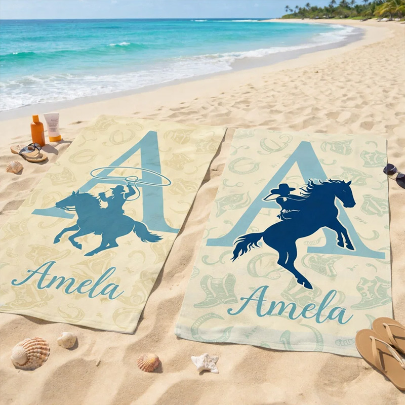 Personalized Equestrian Beach Towel Customized with Initials for Horseback Riding Lovers Gift for Equestrian Lovers