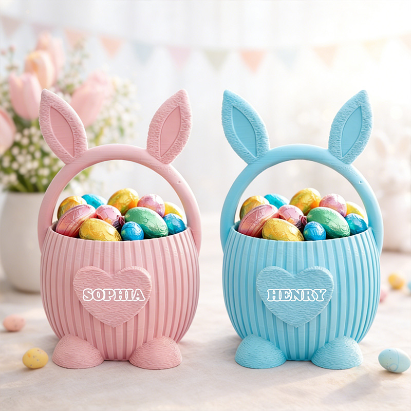 Personalized Easter Bunny Basket 3D-Printed Custom Easter Candy Baskets with Name for Kids