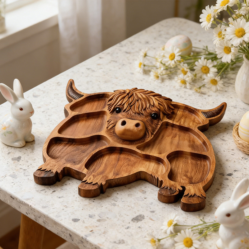 Highland Cow Wooden Charcuterie Board Rustic Farmhouse Appetizer Platter Cheese Serving Board
