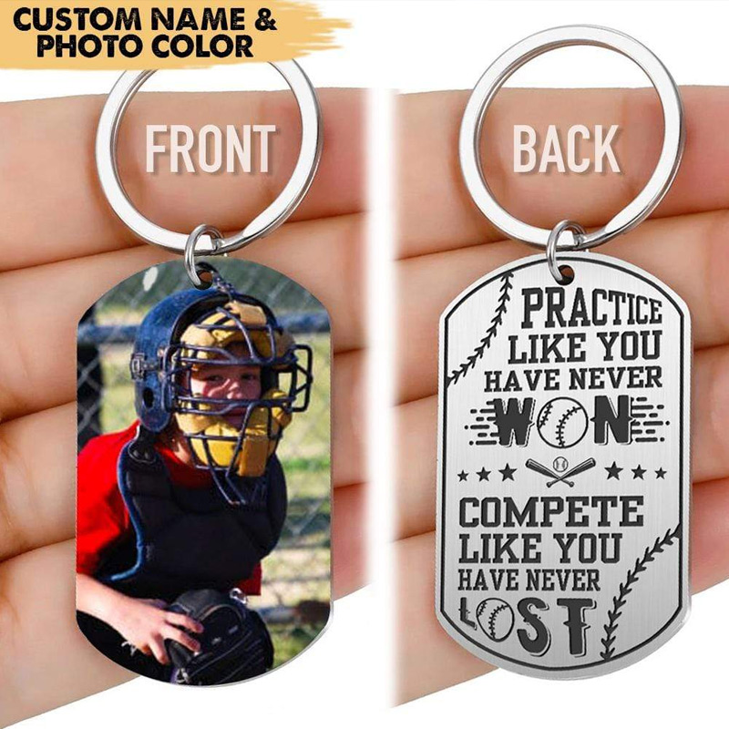 Personalized Photo Keychain with Inspirational "Practice and Compete" Quote  Sale-megacustom