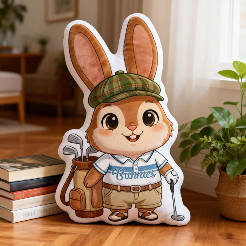 Personalized Bunny Pillow Easter Bunny Basketball Baseball Golf Bunny with Custom Name Design