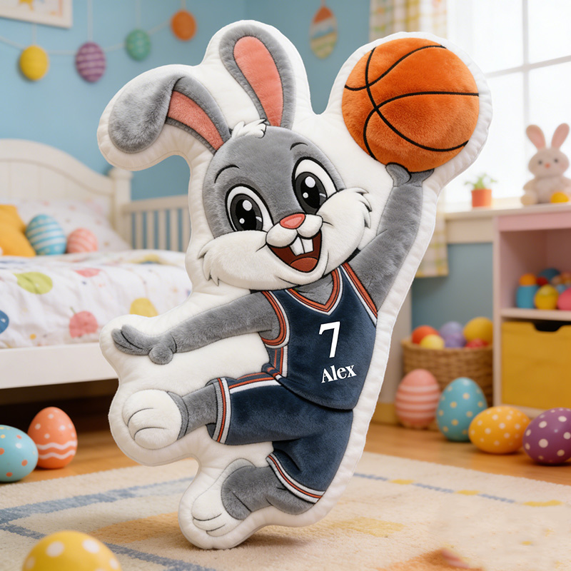 Personalized Basketball Bunny Pillow Easter Bunny Basketball Playing Rabbit with Custom Name and Number
