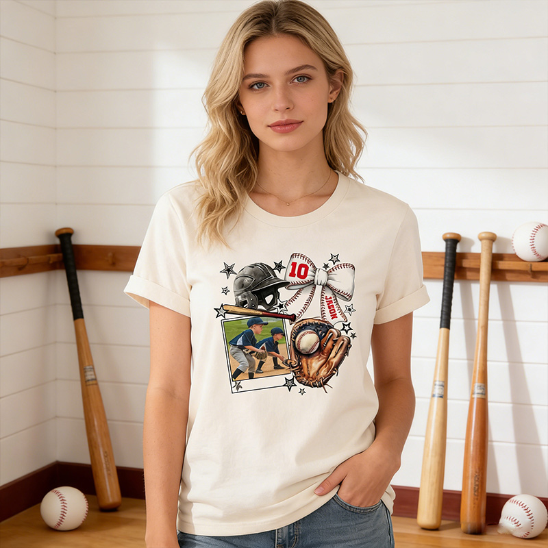 Personalized Baseball Photo T-Shirt Baseball Mom Shirt Custom Name Number and Photo Gift for Baseball Mom