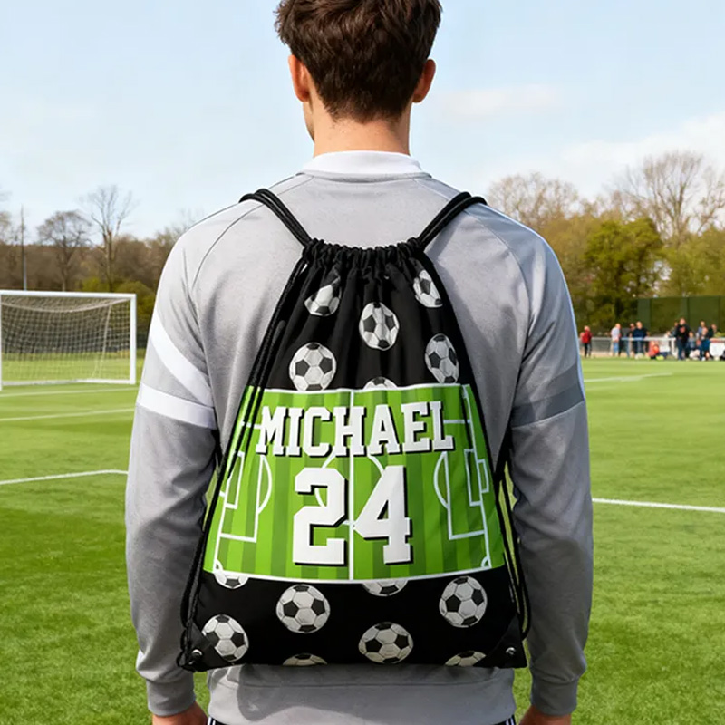 Personalized Soccer Drawstring Bag with Custom Name and Number for Soccer Fans