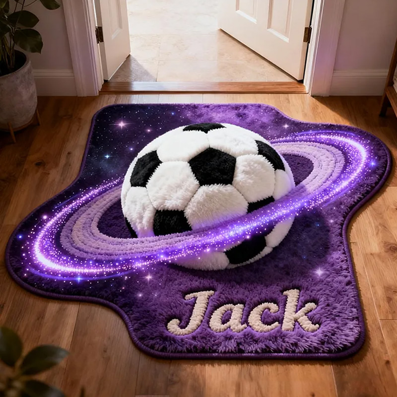 Personalized Galaxy Soccer Rug with Stunning Saturn Ring Effect for Kids and Sports Enthusiasts