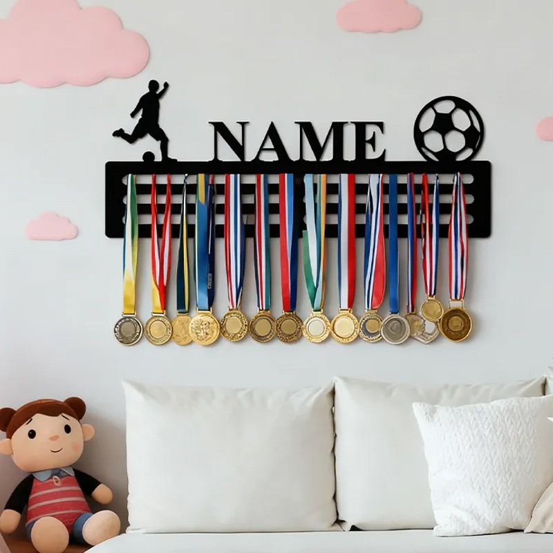 Personalized Soccer Medal Holder with Custom Name and Ball Design