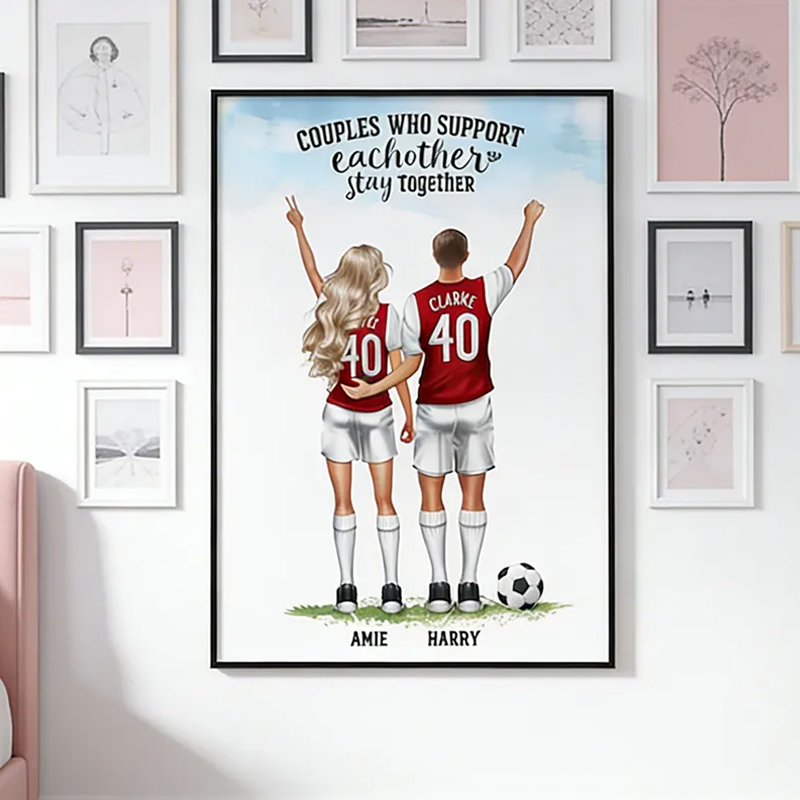 Personalized Soccer Couple Poster with Custom Names and Jerseys
