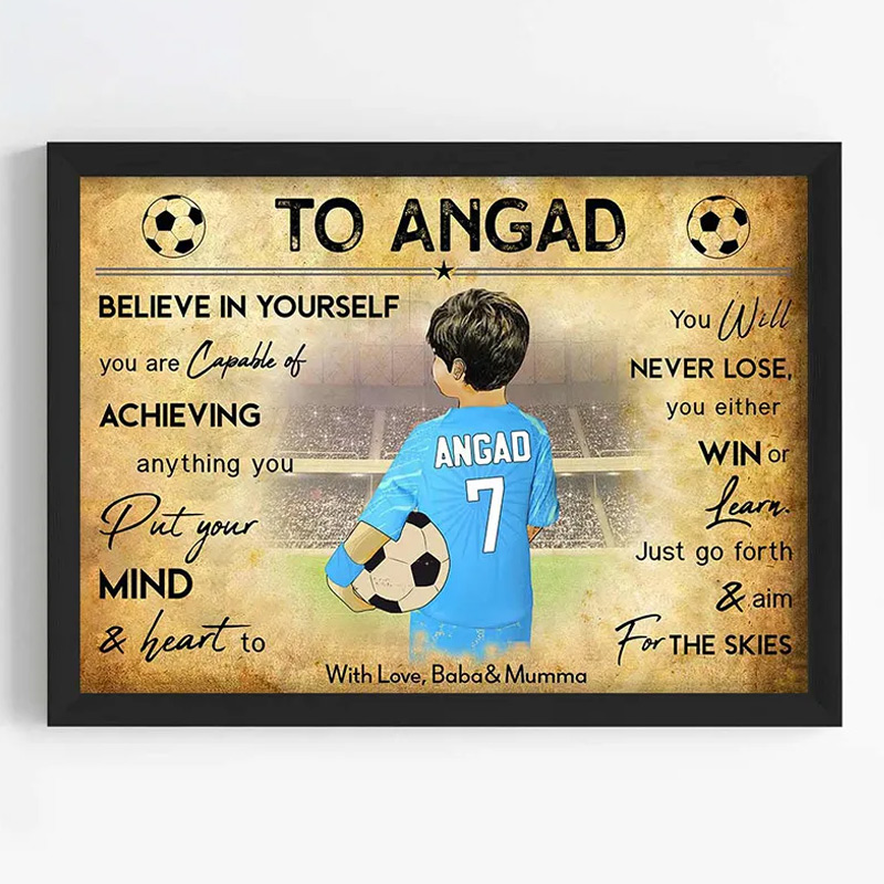 Personalized Soccer Player Boy Motivational Wall Artwith Custom Name and Quote  