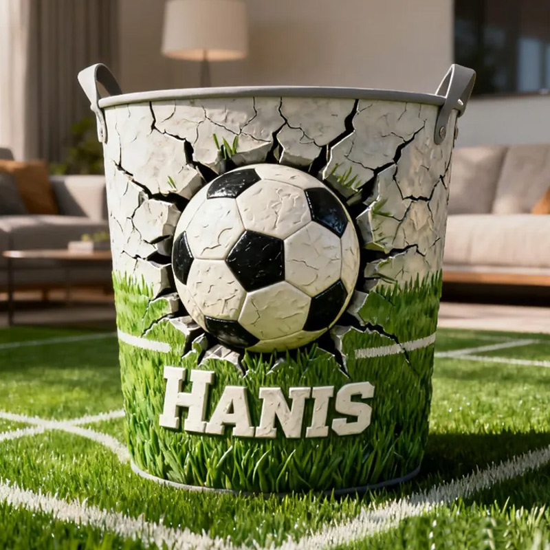 Personalized Soccer Storage Basket with Custom Name and Dynamic Design for Soccer Fans