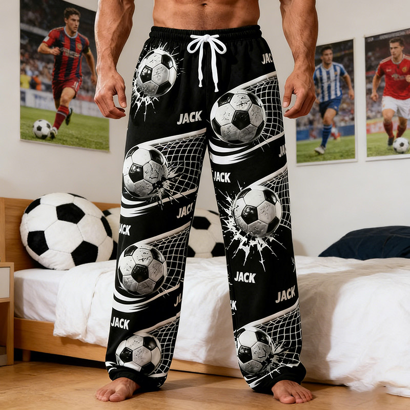 Personalized Soccer Pajama Pants with Custom Name and Dynamic Design