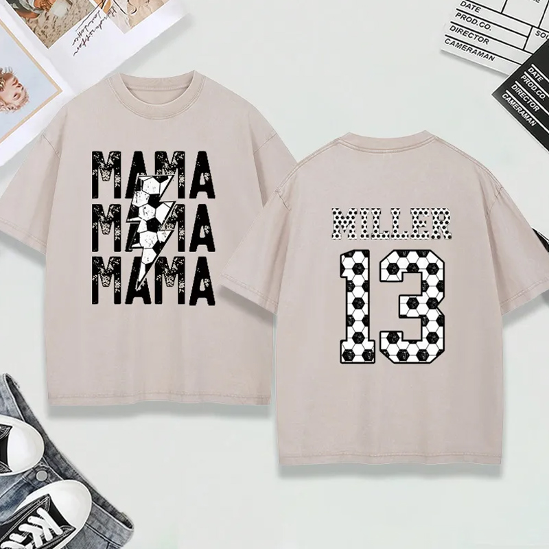 Personalized Washed T-Shirt "Mama" Soccer with Custom Name and Number Design