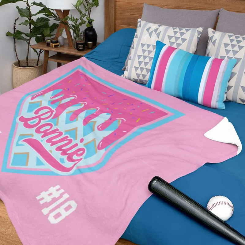 Personalized Baseball Ice Cream Dripping Soft Fleece Throw Blanket with Name and Number Home Decor Game Day Birthday Gift for Baseball Lovers