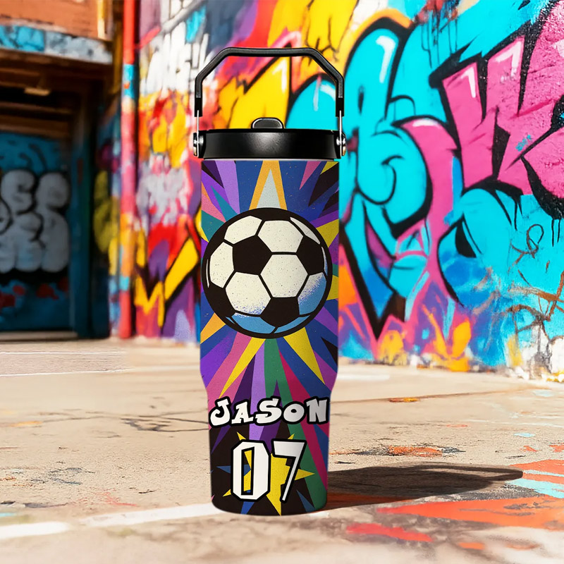 Personalized Sports Water Bottle with Custom Name Number and Colorful Design Perfect for Pickleball Soccer Basketball and Softball Players