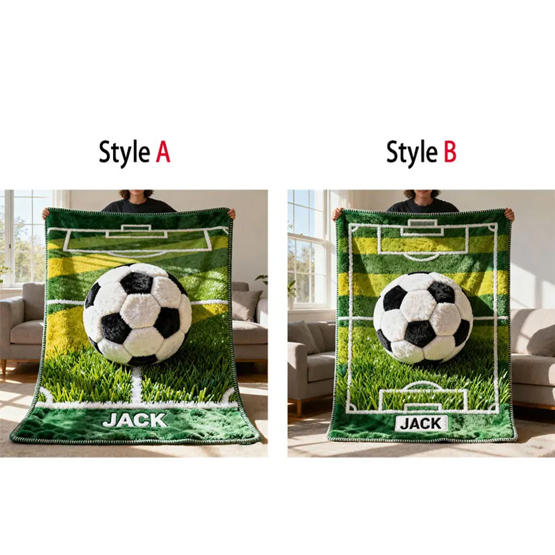 Personalized Soccer Blanket with Custom Name and Field Design for Kids and Soccer Lover