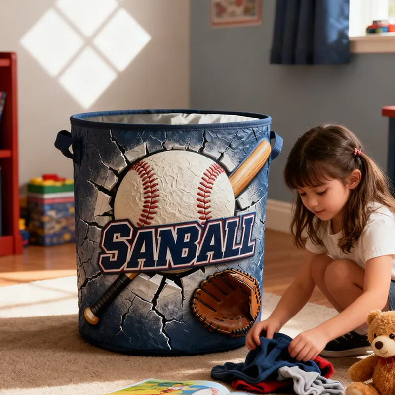 Personalized Baseball Storage Basket with Custom Name and Dynamic Graphics for Kids and Sports Fans