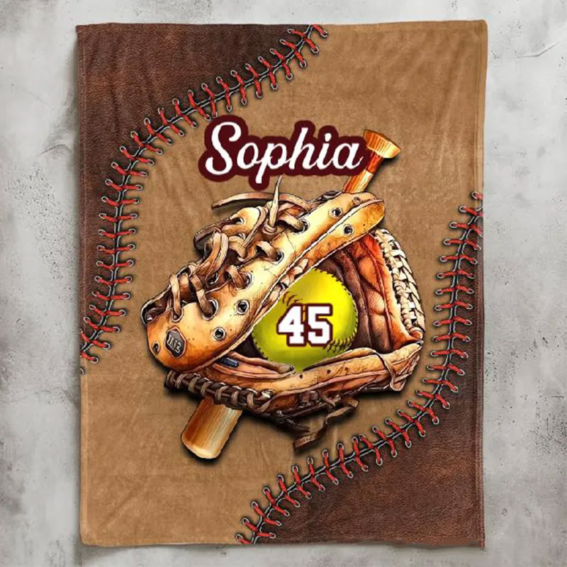 Personalized Baseball Glove Blanket with 3D Stitching Design and Custom Name 