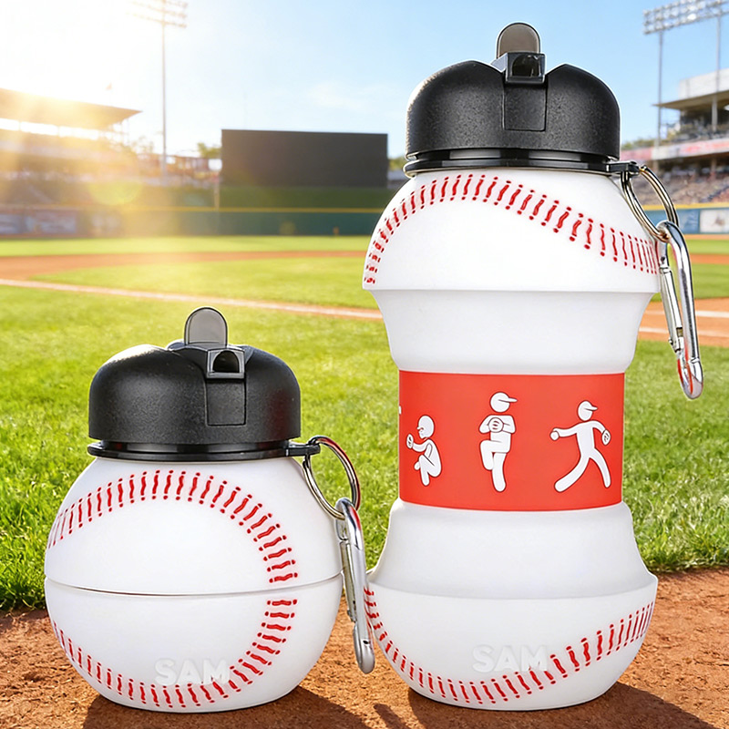 Personalized Foldable Baseball Water Cup Silicone Baseball Sports Water Bottle Custom Name Gift for Baseball Lovers