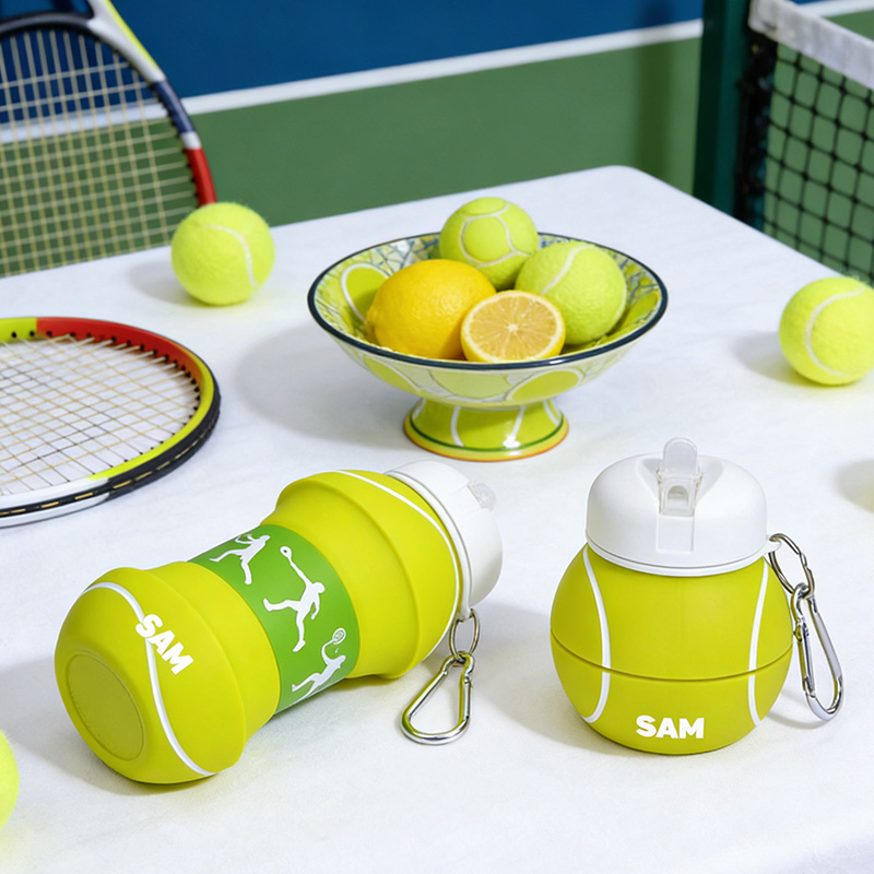 Personalized Foldable Tennis Water Cup Silicone Tennis Sports Water Bottle Custom Name Gift for Tennis Lovers