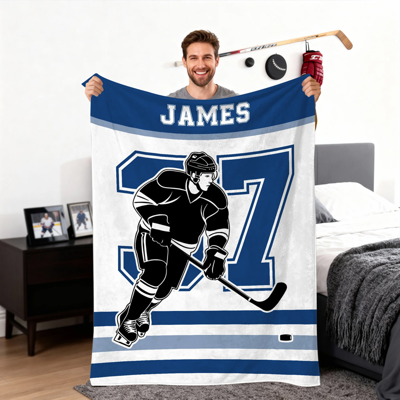 Personalized Ice Hockey Blanket with Custom Name and Number Design