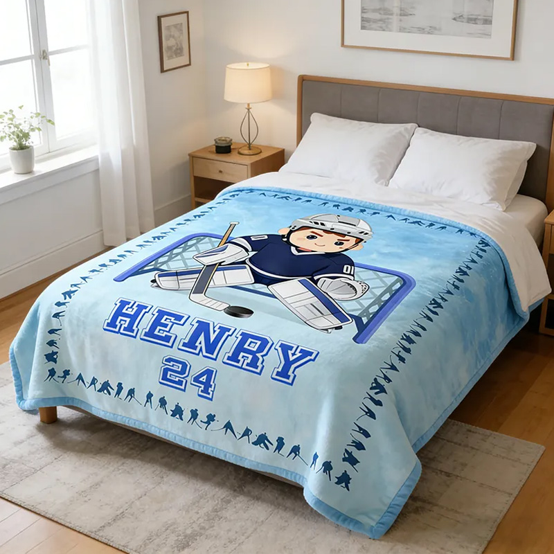 Personalize Ice Hockey Blanket with Custom Name and Number Design