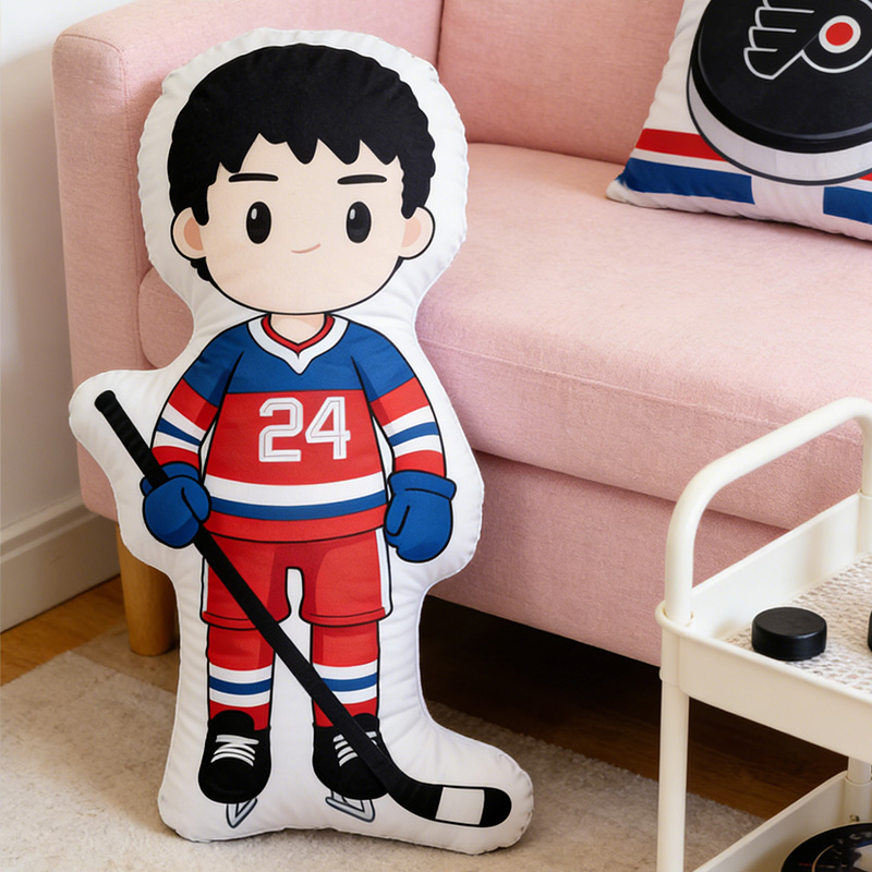 Personalized Cute Player Ice Hockey Pillow Number 24 Gift for HR Fans