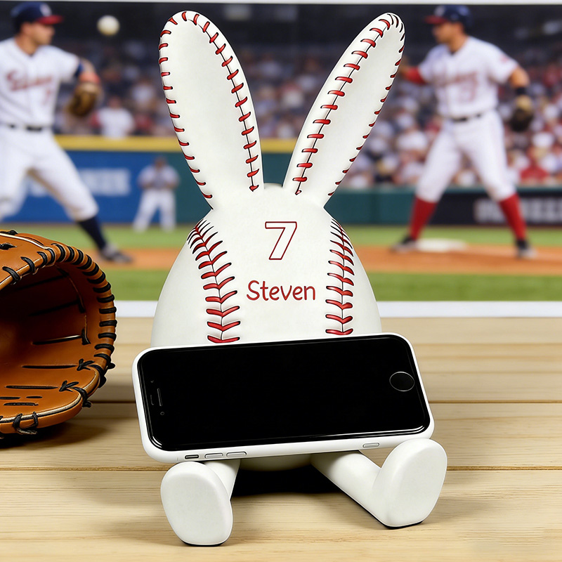 Personalized Baseball Bunny Phone Stand 3D Printed Easter Bunny Gift for Baseball Lovers