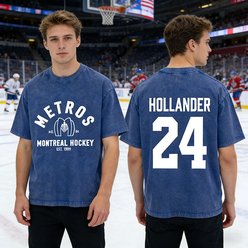 Personalized Hollander 24 HR Washed T-Shirt Vintage Hockey Player Tee for Ice Hockey Fans