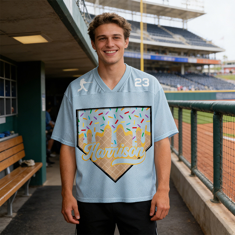 Personalized Baseball Mesh Jersey Baseball Ice Cream Dripping with Custom Name and Number