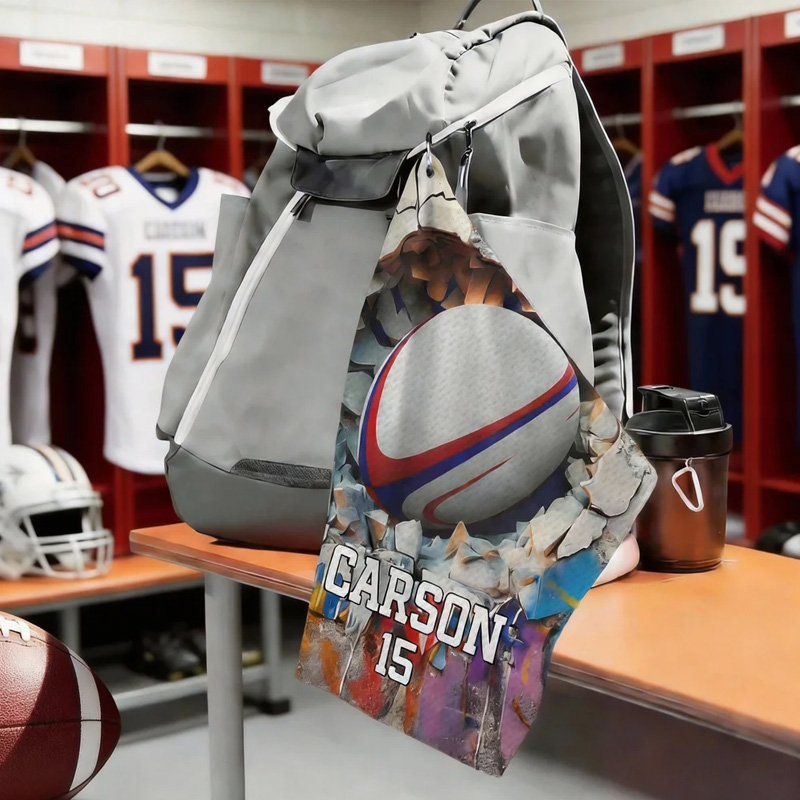 Personalized Sportball Design Waffle Sport Towel with Name Number and Hanging Clip Sport Accessories Birthday Gift for Sport Lovers