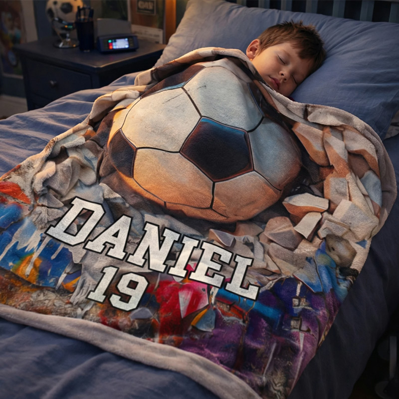 Personalized Sportball Design Throw Blanket with Name and Number Home Decor Birthday Gift for Sport Lovers