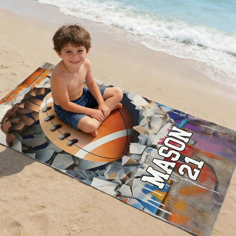 Personalized Basketball Baseball Crack Wall Oversized Quick Dry Beach Towel with Name and Number Beach Accessories Birthday Gift for Sport Lovers