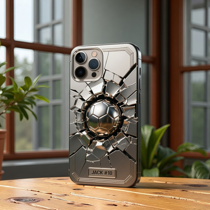 Personalized Soccer Phone Case Stainless Steel Colored Soccer Wall with Custom Name and Number