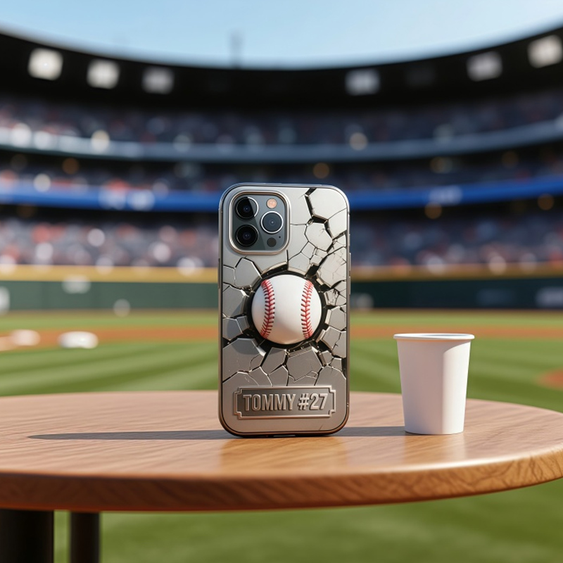 Personalized Baseball Phone Case Stainless Steel Colored Baseball Wall with Custom Name and Number