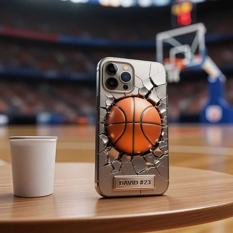 Personalized Basketball Phone Case Stainless Steel Colored Basketball Wall with Custom Name and Number