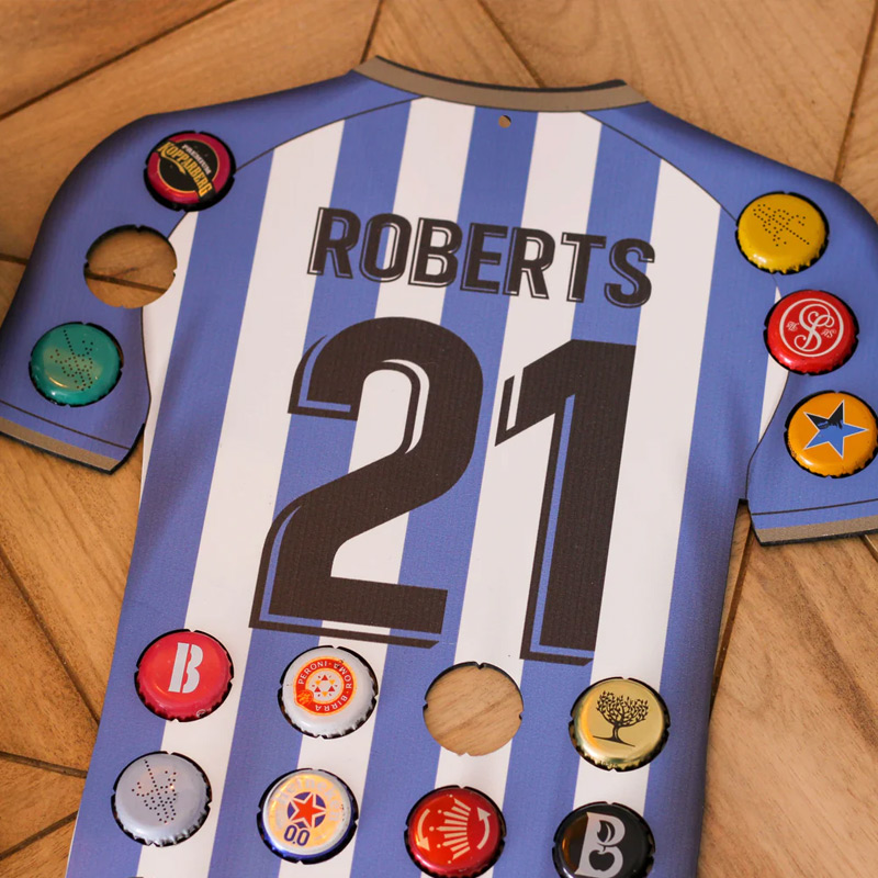 Personalized Soccer Jersey Beer Bottle Cap Collector Custom Jersey Color Name and Number