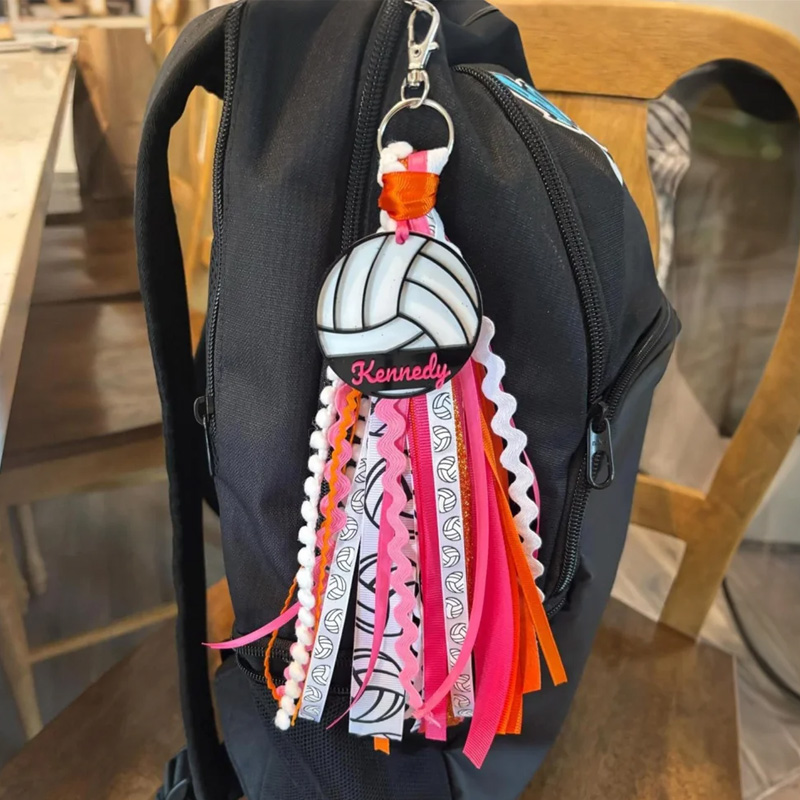 Personalized Sport Tassel Bag Tag with Name Custom Keychain Gift for Volleyball Basketball Soccer Players & Fans
