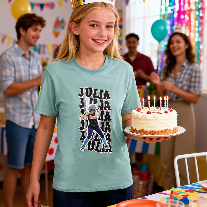 Personalized Funny Photo Baseball Football Kid Adult T-shirt with Name and Number Birthday Sports Game Day Gift for Sports Lovers