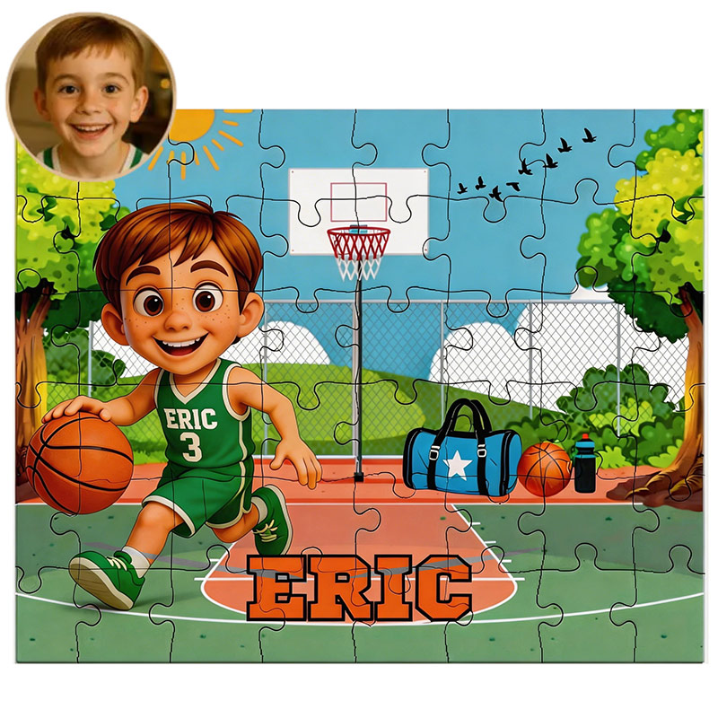 Personalized Basketball Cardboard Puzzle Custom Photo Name and Number